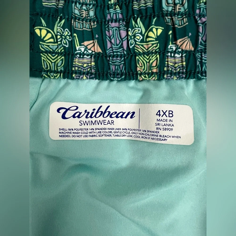Caribbean 4XB Swim Trunks Green 3 Pockets Boxer Brief Liner Quick Dry Cocktails